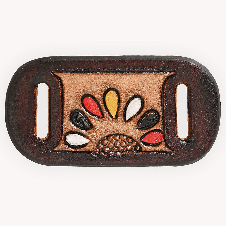 American Darling Hand Tooled Leather Scarf Ring - Vegetable-Tanned Sunflower Scarf Slide - Uhorse