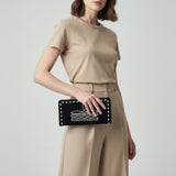 American Darling Western Black Clutch Bag Handcrafted from Genuine Suede Leather | Boot Stitched Design, Buckstitch Trim & Multi-Compartment Interior