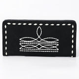 American Darling Western Black Clutch Bag Handcrafted from Genuine Suede Leather | Boot Stitched Design, Buckstitch Trim & Multi-Compartment Interior