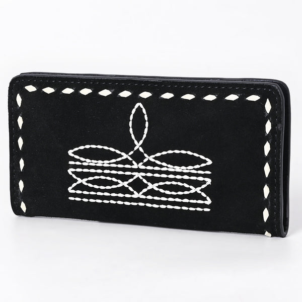 American Darling Black Genuine Suede Clutch Bag | Western Boot Stitched Wallet - Uhorse