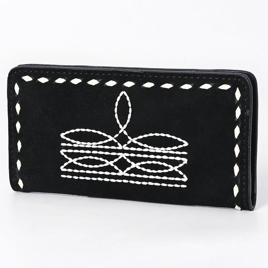 American Darling Black Genuine Suede Clutch Bag | Western Boot Stitched Wallet - Uhorse