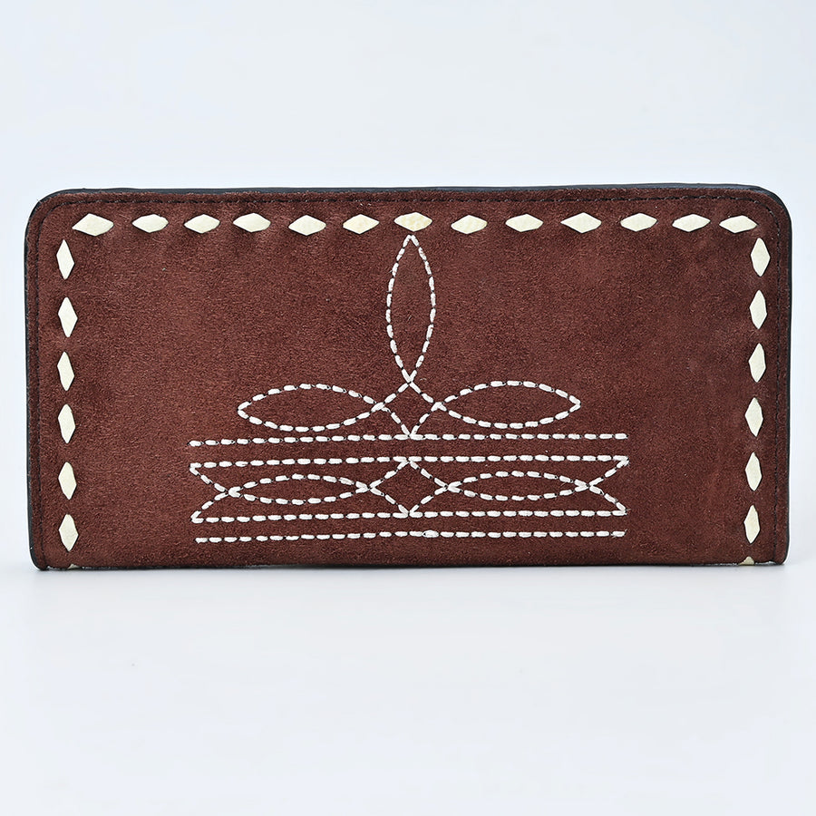 American Darling Western Black Clutch Bag Handcrafted from Genuine Suede Leather | Boot Stitched Design, Buckstitch Trim & Multi-Compartment Interior