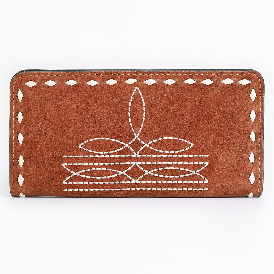 American Darling Western Black Clutch Bag Handcrafted from Genuine Suede Leather | Boot Stitched Design, Buckstitch Trim & Multi-Compartment Interior