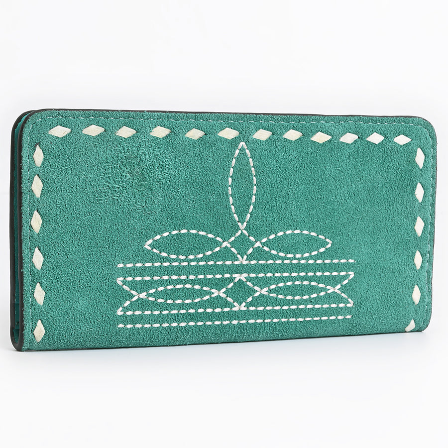 American Darling Western Black Clutch Bag Handcrafted from Genuine Suede Leather | Boot Stitched Design, Buckstitch Trim & Multi-Compartment Interior