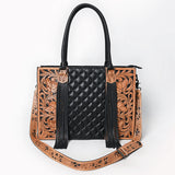 American Darling Western Tote Bag Handcrafted from Hand-Tooled Quilted Genuine Leather | Full Fringe & YKK Zipper