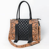 American Darling Western Tote Bag Handcrafted from Hand-Tooled Quilted Genuine Leather | Full Fringe & YKK Zipper