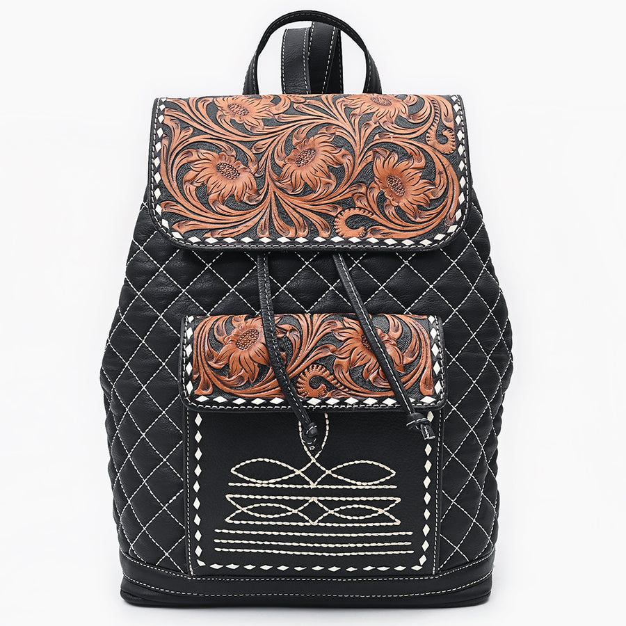 American Darling Women's Hand Tooled Floral Carved Quilted Genuine Leather Backpack Western Eco-Friendly Full Grain Bag