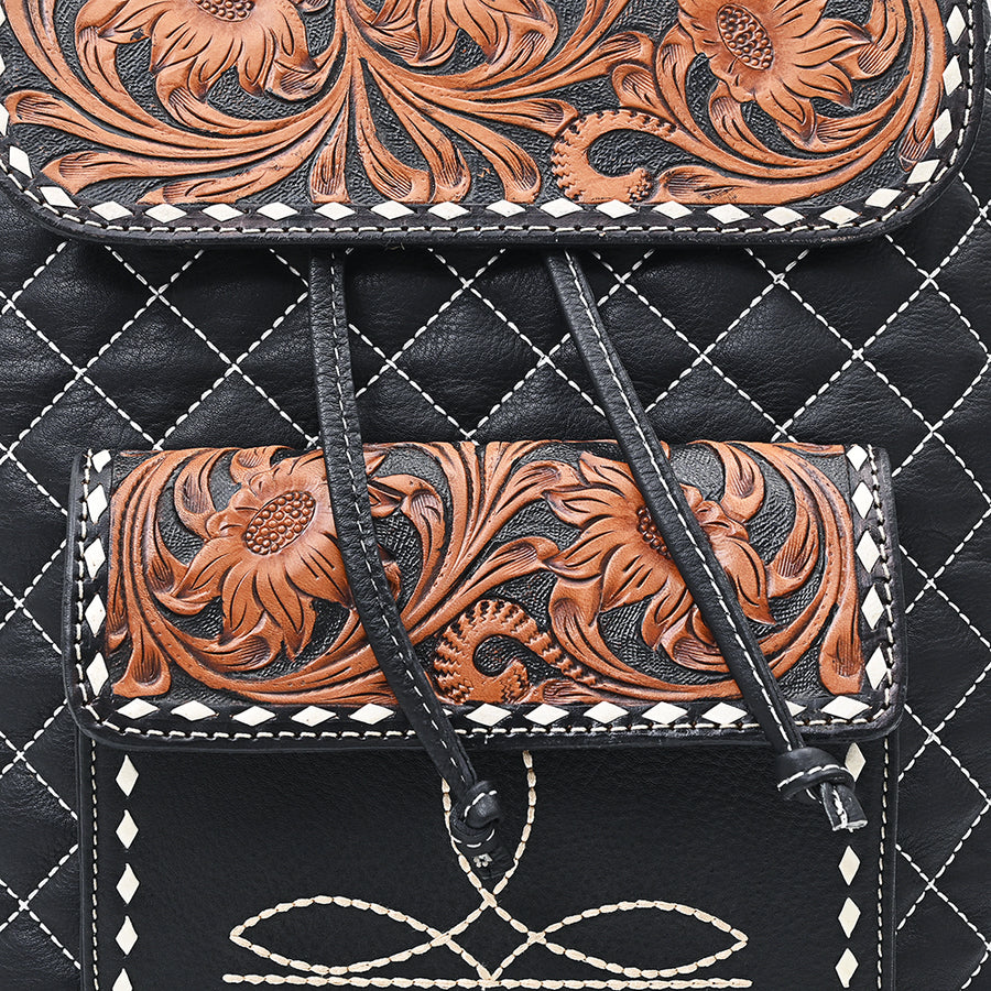 American Darling Women's Hand Tooled Floral Carved Quilted Genuine Leather Backpack Western Eco-Friendly Full Grain Bag
