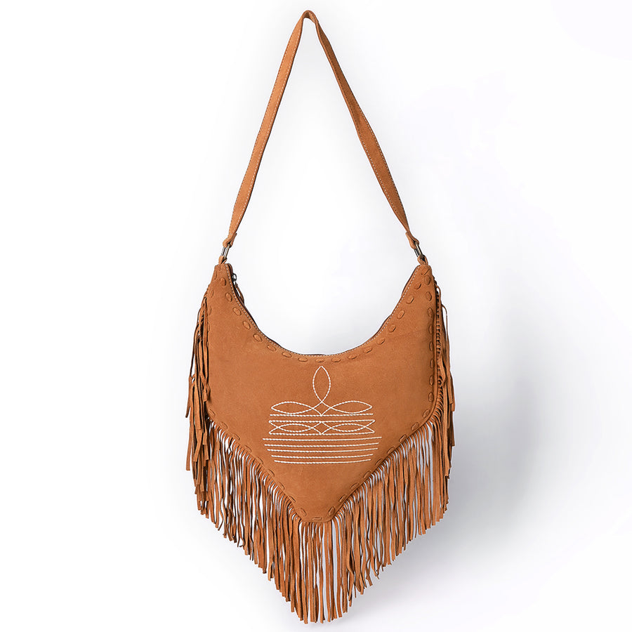 American Darling Women's Fringe Boot Stitched Genuine Leather Small Cross body Bag Eco-Friendly Full Grain Western Purse