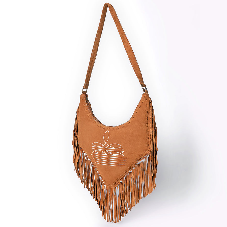 American Darling Fringe Boot Stitched Genuine Leather Small Cross body Bag - Uhorse