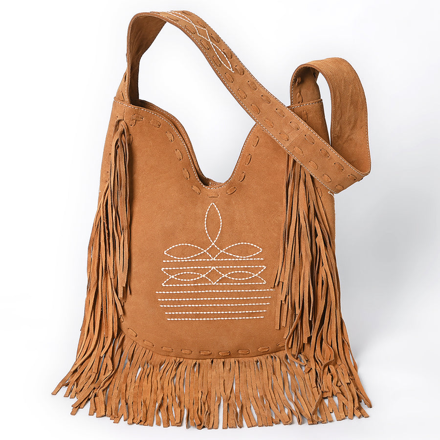 American Darling Women's Fringe Boot Stitched Genuine Leather Large Cross body Bag Eco-Friendly Full Grain Western Purse
