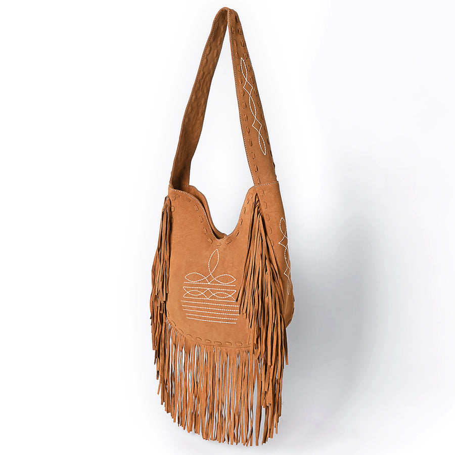 American Darling Fringe Boot Stitched Genuine Leather Large Cross body Bag - Uhorse