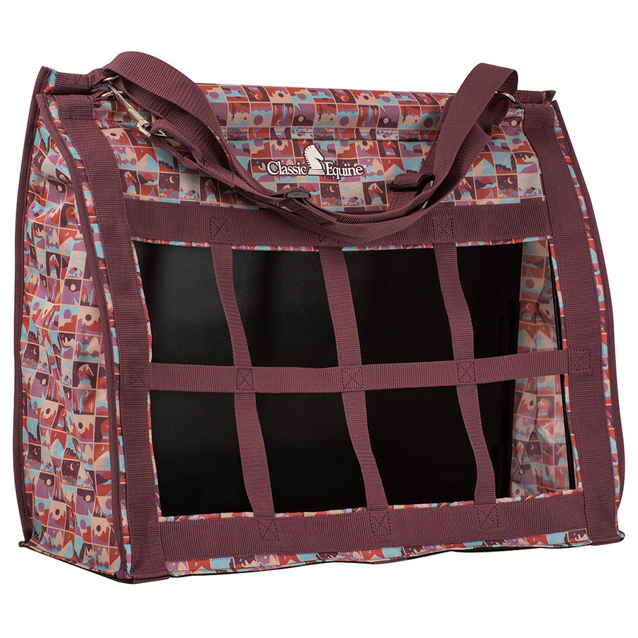 Burgundy nylon equestrian tack carrier bag with patterned exterior - Uhorse