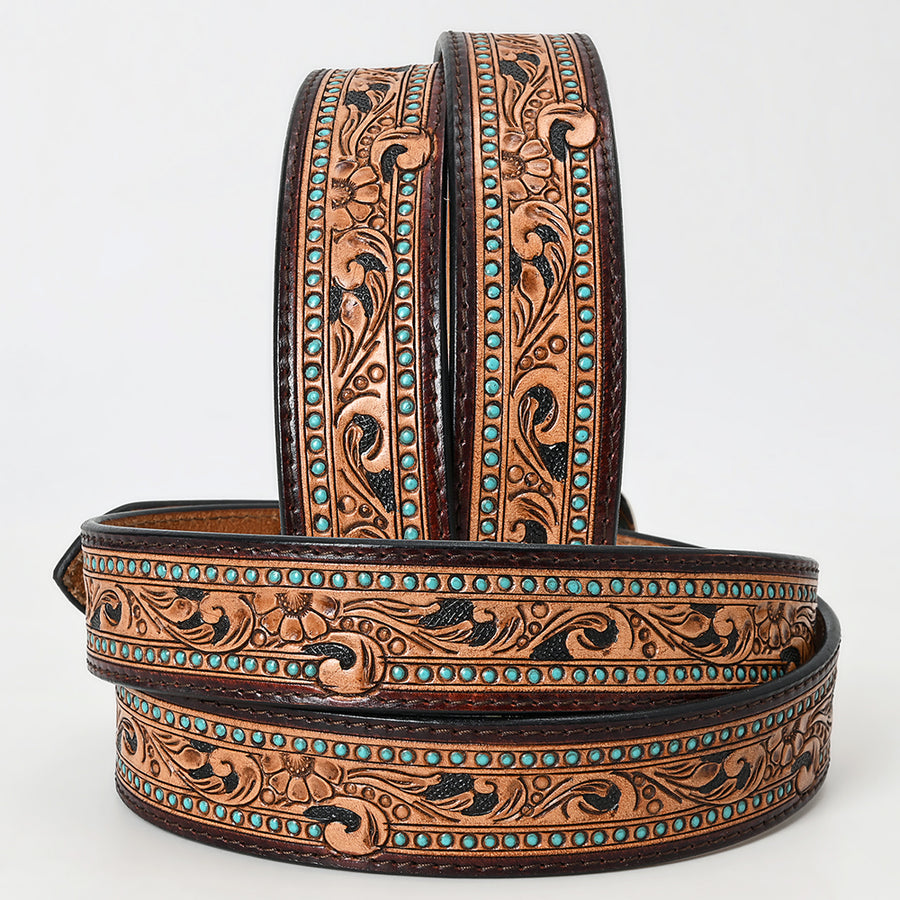 American Darling Beautifully Hand Tooled Tan Genuine Leather Belt Men and Women Western with Removable Buckle
