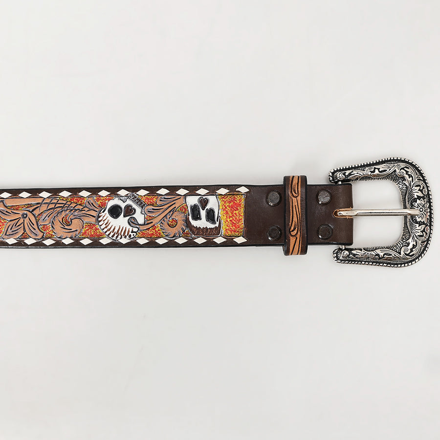 American Darling Beautifully Hand Tooled Green Genuine Leather Belt Men and Women Western with Removable Buckle