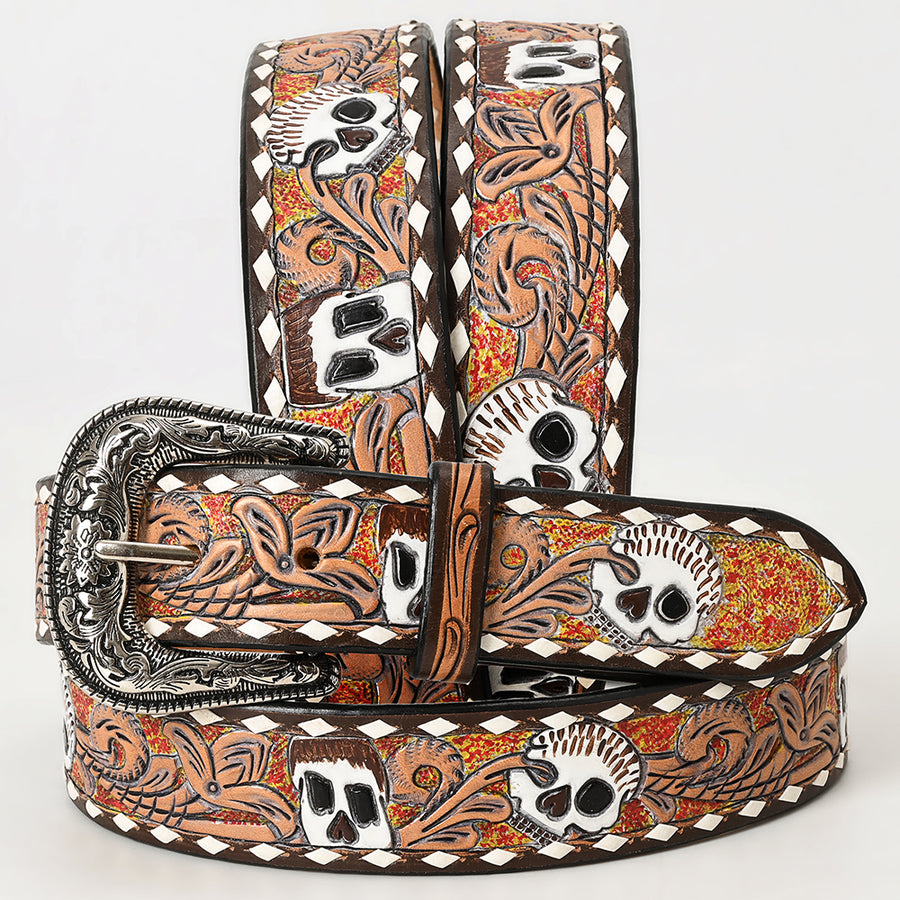 Beautifully Hand Tooled Hand Painted Genuine American Leather Belt Men and Women Bling - Uhorse