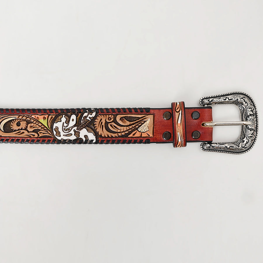American Darling Beautifully Hand Tooled Green Genuine Leather Belt Men and Women Western with Removable Buckle