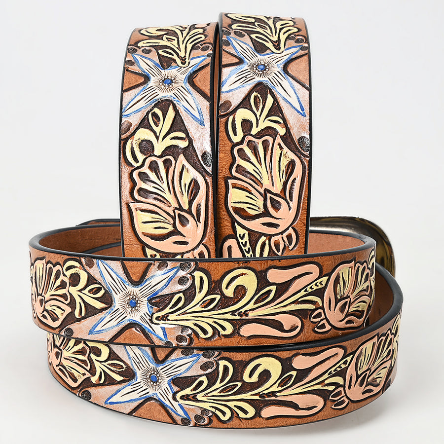 American Darling Beautifully Hand Tooled Green Genuine Leather Belt Men and Women Western with Removable Buckle