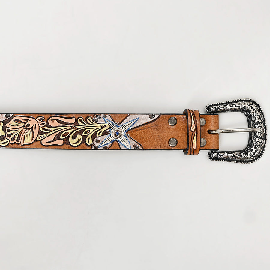 American Darling Beautifully Hand Tooled Green Genuine Leather Belt Men and Women Western with Removable Buckle
