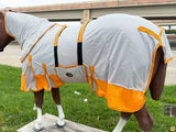 66 In - 84 In Hilason Horse Fly Sheet With Neck  Uv Protect Mesh Bug Mosquito Summer White/Orange