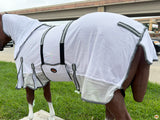 66 In - 84 In Hilason Horse Fly Sheet With Neck  Uv Protect Mesh Bug Mosquito Summer White/Gray