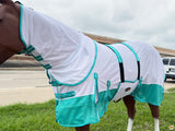 HILASON 66"-84" Horse Fly Sheet with Neck UV Protect Mesh Bug Mosquito Summer White/Turquoise | Horse Fly Sheet | Horse Western Fly Sheet | Fly Sheets for Horses | Mosquitoes Protection for Horses