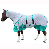 78 In Hilason Horse Fly Sheet With Neck Uv Protect Mesh Bug Mosquito Summer White/Turquoise - Uhorse
