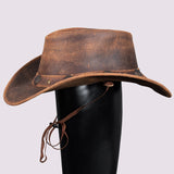 Hilason Premium Cowhide Leather Cowboy Hat Brown