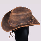 Hilason Premium Cowhide Leather Cowboy Hat Brown