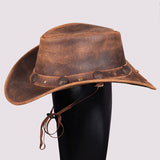 Hilason Premium Cowhide Leather Cowboy Hat Brown