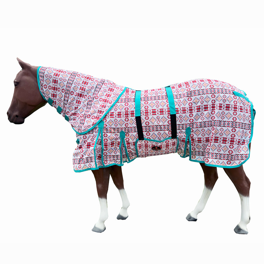 84 In Hilason Horse Fly Sheet With Neck Uv Protect Mesh Bug Mosquito Summer White Aztec - Uhorse