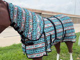 66 In - 84 In Hilason Horse Fly Sheet With Neck  Uv Protect Mesh Bug Mosquito Summer White Turquoise