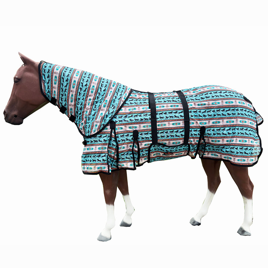 66 In - 84 In Hilason Horse Fly Sheet With Neck Uv Protect Mesh Bug Mosquito Summer White Turquoise - Uhorse