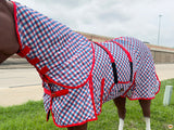 66 In - 84 In Hilason Horse Fly Sheet With Neck  Uv Protect Mesh Bug Mosquito Summer Blue / Red Plaid