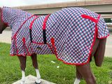 66 In - 84 In Hilason Horse Fly Sheet With Neck  Uv Protect Mesh Bug Mosquito Summer Blue / Red Plaid