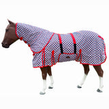 66 In - 84 In Hilason Horse Fly Sheet With Neck Uv Protect Mesh Bug Mosquito Summer Blue / Red Plaid - Uhorse