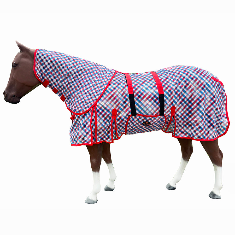 69 In Hilason Horse Fly Sheet With Neck Uv Protect Mesh Bug Mosquito Summer Blue / Red Plaid - Uhorse