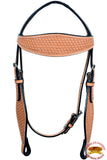 HILASON Western Horse Headstall Breast Collar Set Tack Genuine American Leather Basket Weave Tan