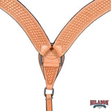 HILASON Western Horse Headstall Breast Collar Set Genuine American Leather Basket Weave Tan | For Horses