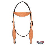 HILASON Western Horse Headstall Breast Collar Set Genuine American Leather Basket Weave Tan | For Horses