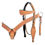 HILASON Western Horse Headstall Breast Collar Set Tack Genuine American Leather Basket Weave Tan