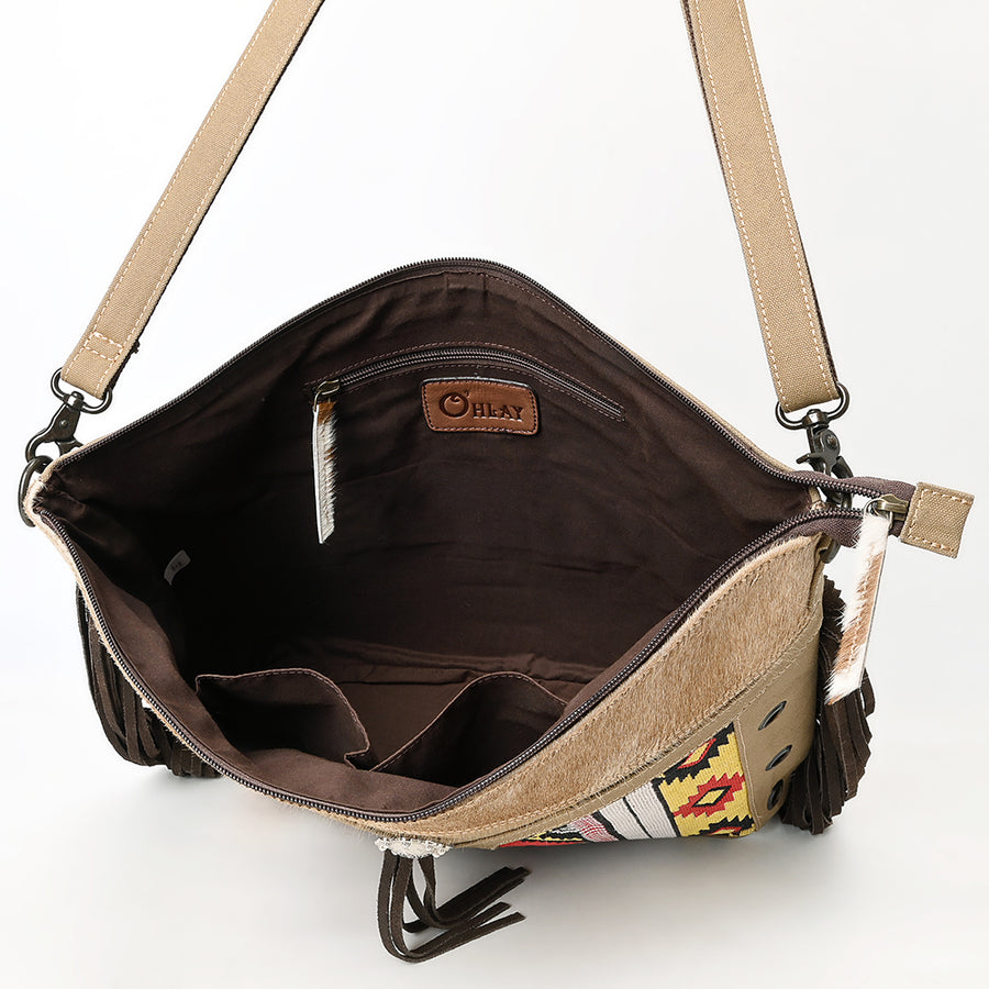OHLAY Clutch Hair On Upcycled Canvas Genuine Leather Women Bag Western Handbag Purse
