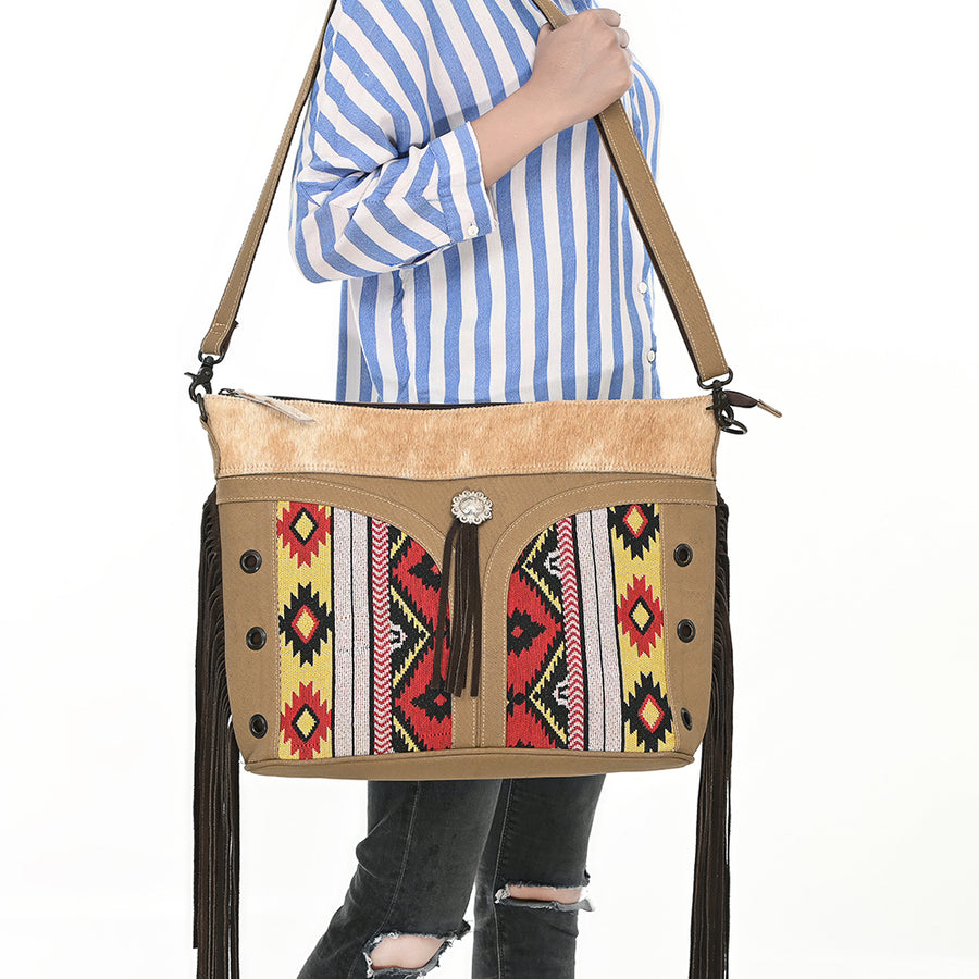 OHLAY Clutch Hair On Upcycled Canvas Genuine Leather Women Bag Western Handbag Purse