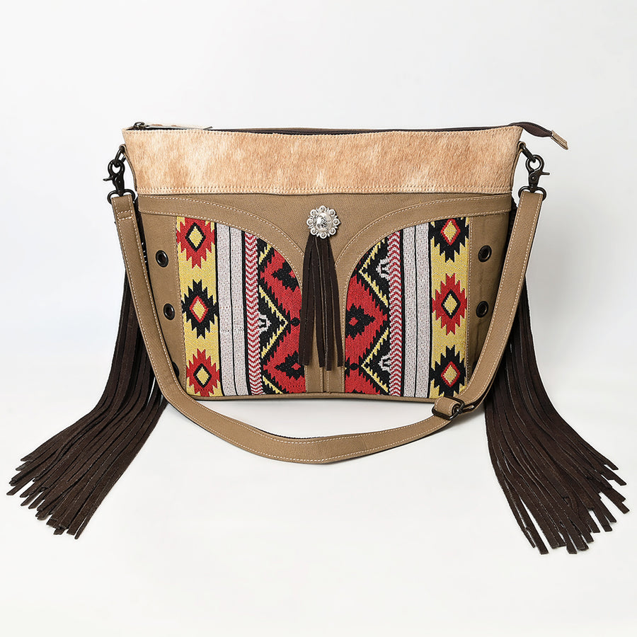 OHLAY Clutch Hair On Upcycled Canvas Genuine Leather Women Bag Western Handbag Purse