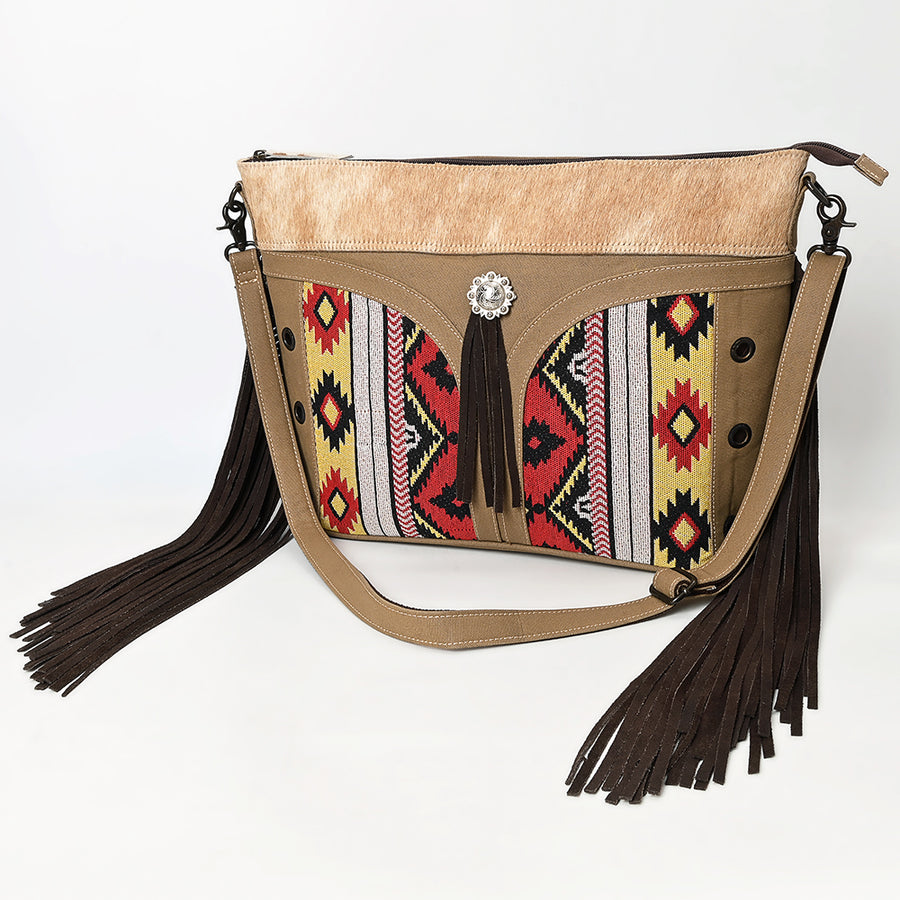 OHLAY Clutch Hair On Upcycled Canvas Genuine Leather Women Bag Western Handbag Purse - Uhorse