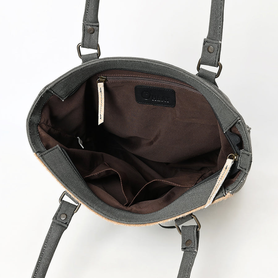 OHLAY Tote Upcycled Canvas Hair On Genuine Leather Women Bag Western Handbag Purse