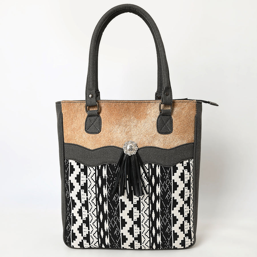 OHLAY Tote Upcycled Canvas Hair On Genuine Leather Women Bag Western Handbag Purse