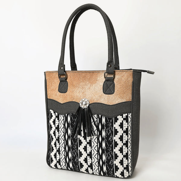 OHLAY Tote Upcycled Canvas Hair On Genuine Leather Women Bag Western Handbag Purse - Uhorse