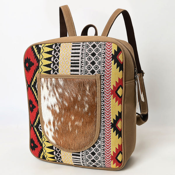 OHLAY Backpack Upcycled Canvas Hair On Genuine Leather Women Bag Western Handbag Purse - Uhorse