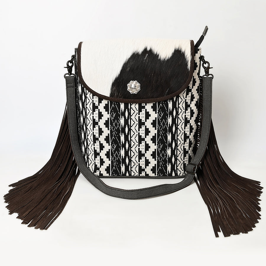 OHLAY Tote Hair On Upcycled Canvas Genuine Leather Women Bag Western Handbag Purse
